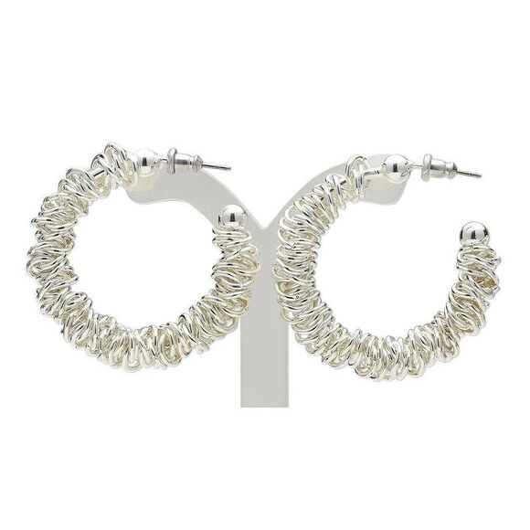 Avant Garde Sterling Silver Overlay Jumbled Rings India Hoop Earrings - Picture 1 of 2